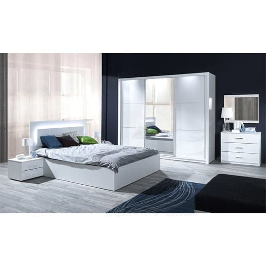 Senoia High Gloss Ottoman Super King Size Bed In White With LED_3