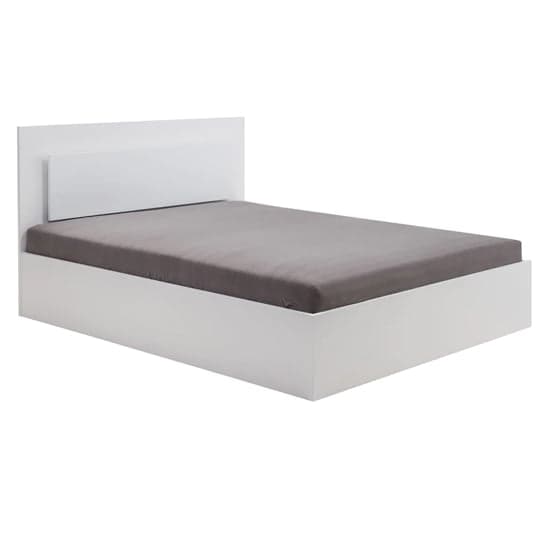 Senoia High Gloss Ottoman King Size Bed In White With LED_1