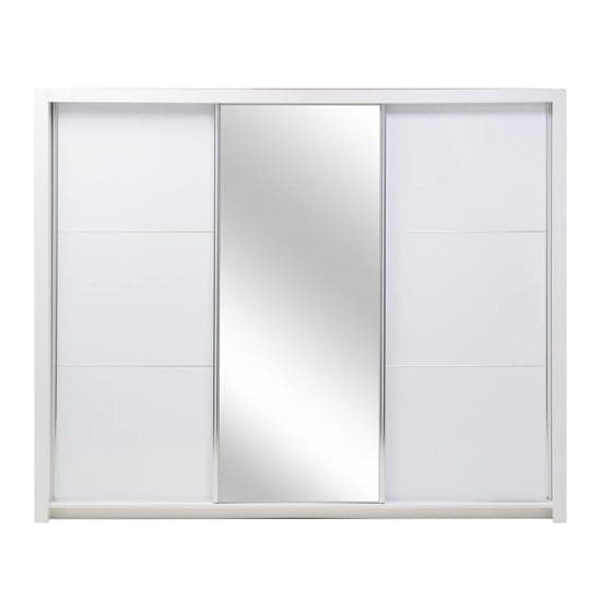 Senoia Mirrored High Gloss Wardrobe 3 Doors Wide White With LED_2