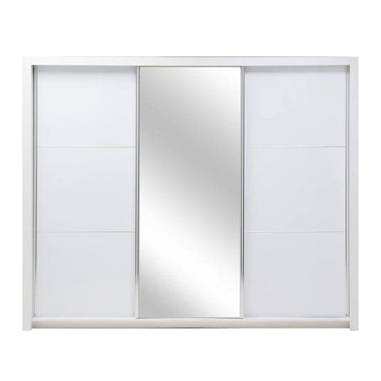 Senoia Mirrored High Gloss Wardrobe 3 Doors In White With LED_2