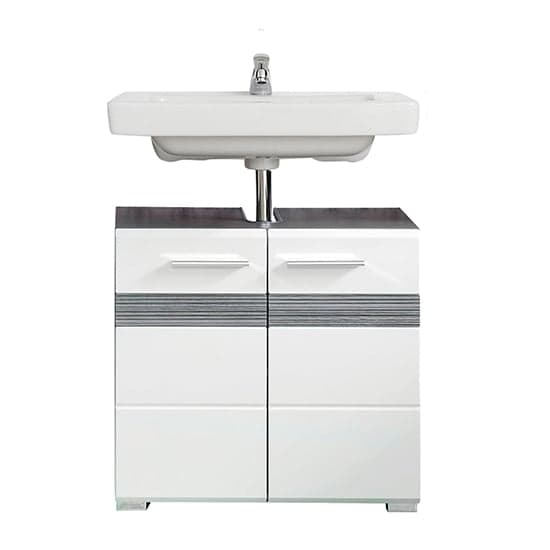 Seon Bathroom Funiture Set 13 In Gloss White And Smoky Silver_3