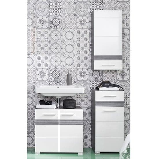 Seon Bathroom Funiture Set 13 In Gloss White And Smoky Silver_1