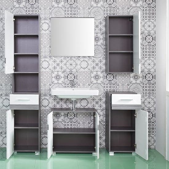 Seon Bathroom Furniture Set In Gloss White And Smoky Silver_2