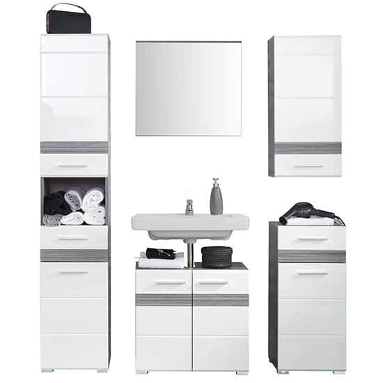 Seon Bathroom Furniture Set In Gloss White And Smoky Silver_3