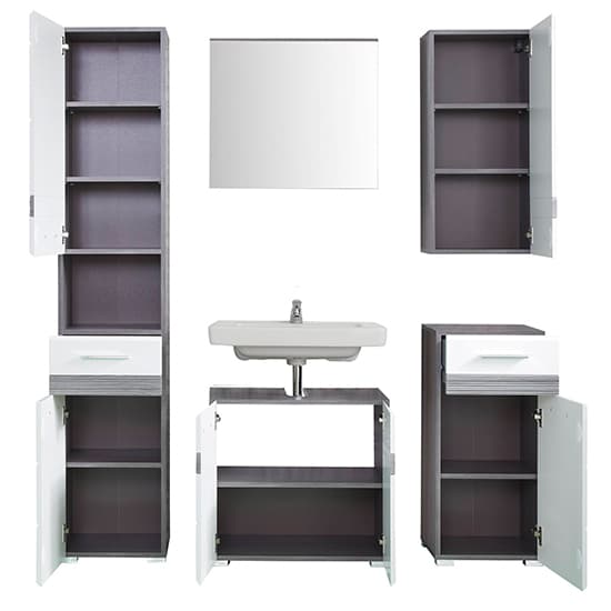 Seon Bathroom Furniture Set In Gloss White And Smoky Silver_4