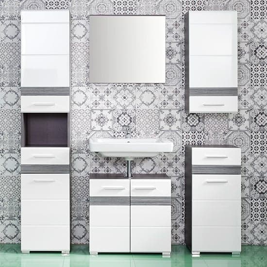 Seon Bathroom Furniture Set In Gloss White And Smoky Silver_1