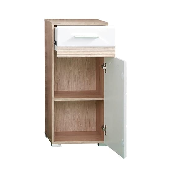 Seon Floor Bathroom Storage Cabinet In Gloss White Light Oak_2