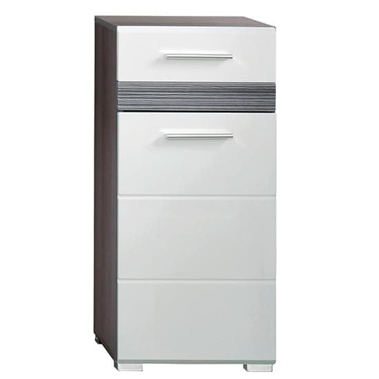 Seon Floor Bathroom Storage Cabinet In Gloss White Smoky Silver_3