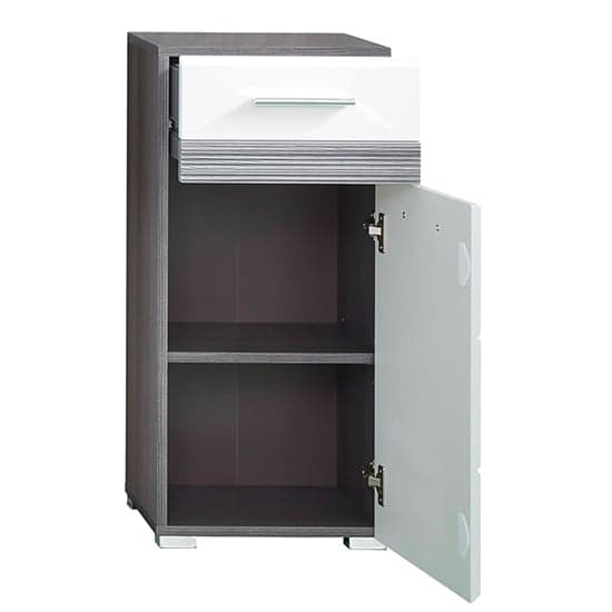 Seon Floor Bathroom Storage Cabinet In Gloss White Smoky Silver_4