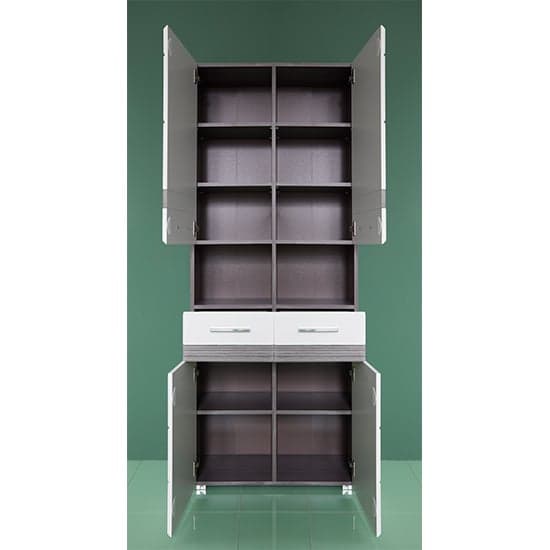 Seon Large Bathroom Storage Cabinet In Gloss White Smoky Silver_2