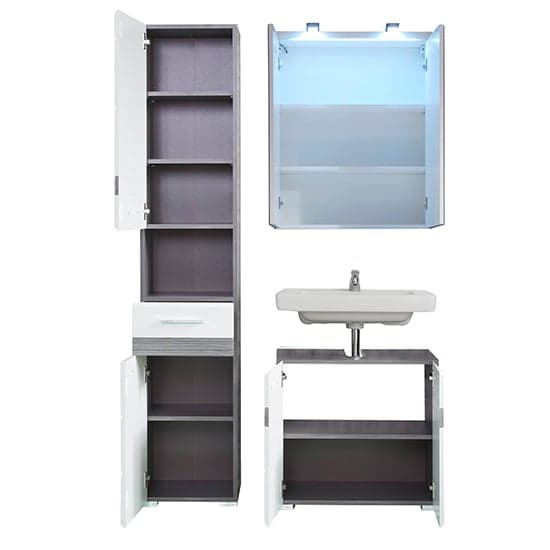 Seon LED Bathroom Funiture Set 6 In Gloss White And Smoky Silver_2