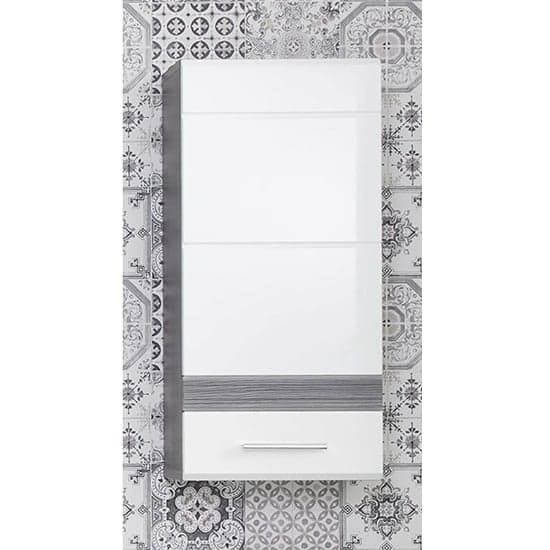 Seon Wall Bathroom Storage Cabinet In Gloss White Smoky Silver_1