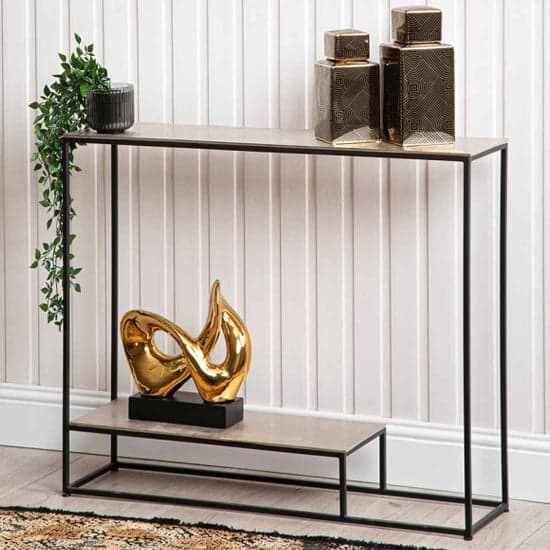 Sevilla Metal Console Table In Nickel With Black Metal Frame_1