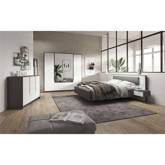 Sewell King Size Bed With Bedside Cabinets In Graphite And LED_2