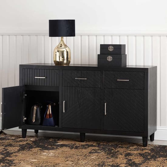 Sewell Wooden Sideboard With 3 Doors 3 Drawers In Black_2