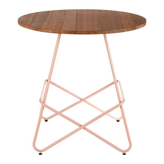 Pherkad Wooden Round Dining Table With Metallic Pink Legs   _1