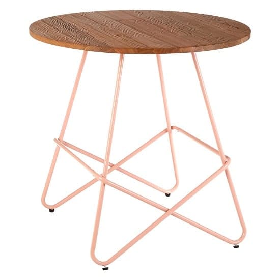 Pherkad Wooden Round Dining Table With Metallic Pink Legs   _2