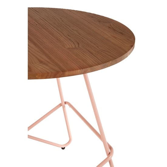 Pherkad Wooden Round Dining Table With Metallic Pink Legs   _5