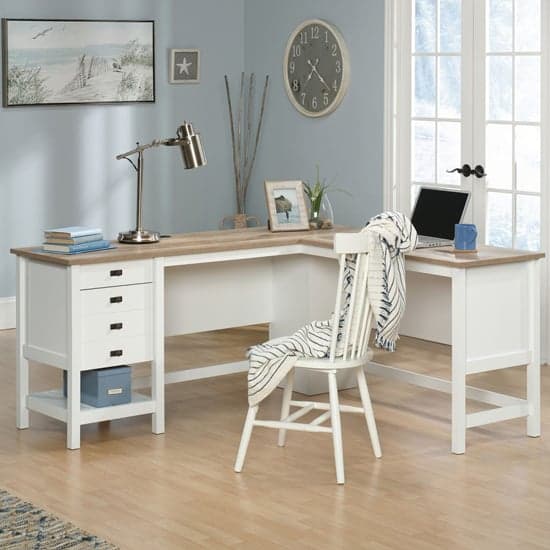 Shaker Style Wooden L-Shaped Computer Desk In Soft White_1