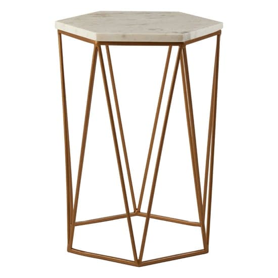 Shalom Hexagonal White Marble Top Side Table With Gold Line Base_2