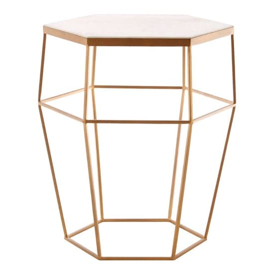 Shalom Hexagonal White Marble Top Side Table With Gold Base_1
