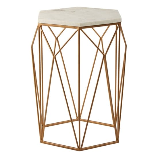 Shalom Hexagonal White Marble Top Side Table With Gold Frame_1
