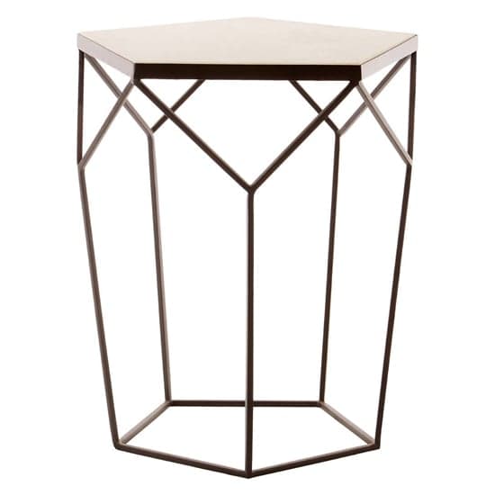 Shalom Pentagonal White Marble Top Side Table With Black Frame_1