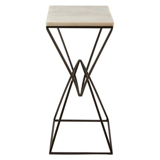 Shalom Rectangular White Marble Top Side Table With Black Base