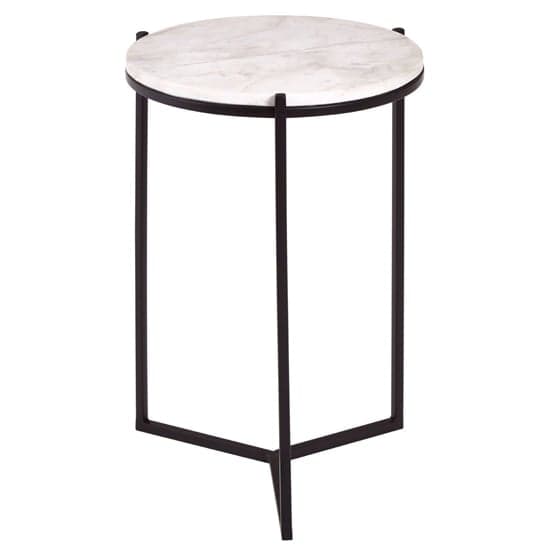Shalom Round White Marble Top Side Table With Black Base_1