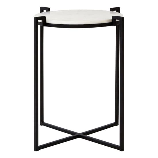 Shalom Round White Marble Top Side Table With Black Cross Base_2