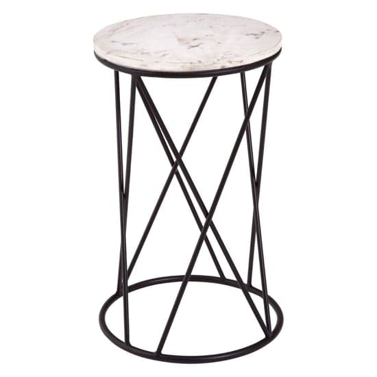 Shalom Round White Marble Top Side Table With Black Cross Frame_1