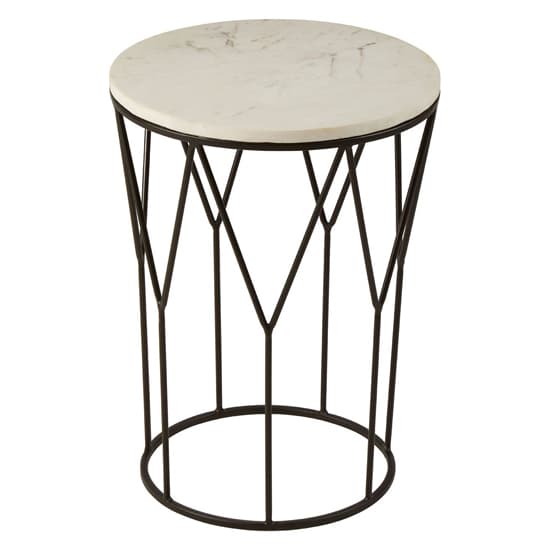 Shalom Round White Marble Top Side Table With Black Frame_3