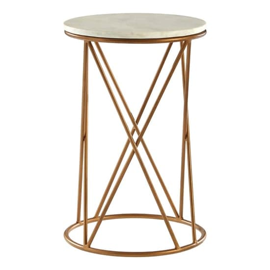 Shalom Round White Marble Top Side Table With Gold Cross Frame_2