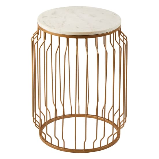 Shalom Round White Marble Top Side Table With Gold Wired Frame_3