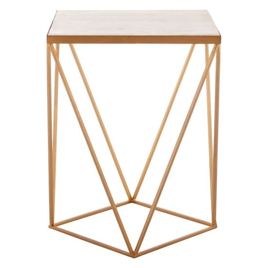 Shalom Square White Marble Top Side Table With Gold Frame_3