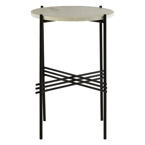 Shalom Round White Marble Top Side Table With Black Triple Base_2