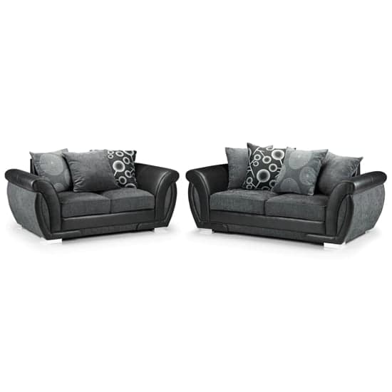 Sharon Fabric 3+2 Seater Sofa Set In Black And Grey_1