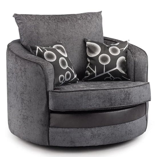 Sharon Fabric Swivel Armchair In Black And Grey_1