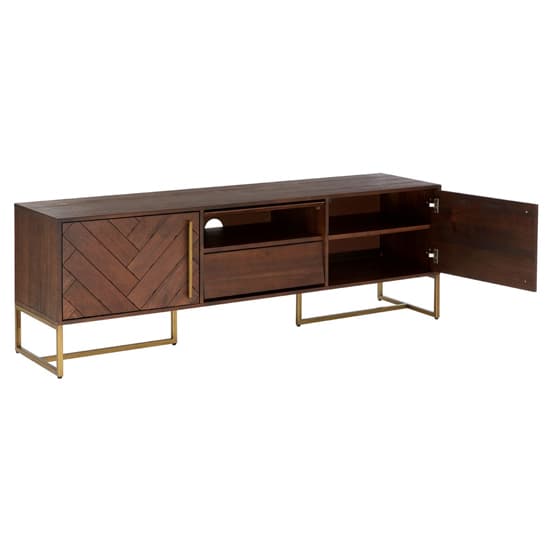 Shaula Wooden TV Stand With Antique Brass Legs In Brown_3