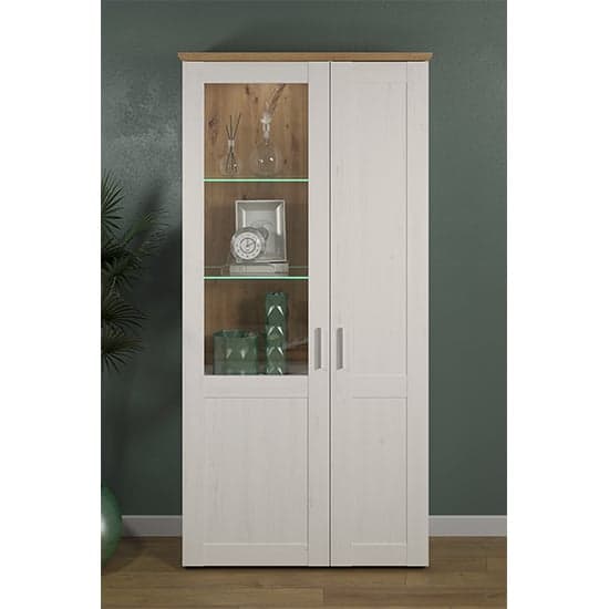 Shazo LED Large Display Cabinet In White Pine And Artisan Oak_1