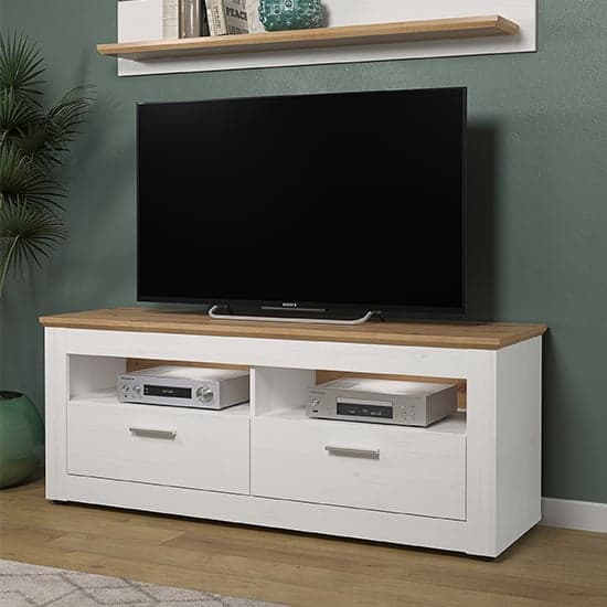 Shazo LED Wooden TV Stand In White Pine And Artisan Oak_2