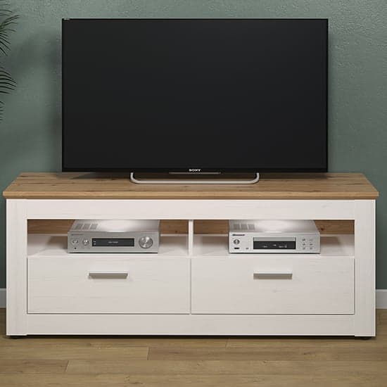 Shazo LED Wooden TV Stand In White Pine And Artisan Oak_1