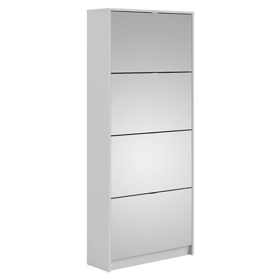Shovy Mirrored Shoe Cabinet In White With 4 Doors And 2 Layers_2