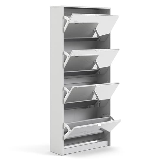 Shovy Mirrored Shoe Cabinet In White With 4 Doors And 2 Layers_3