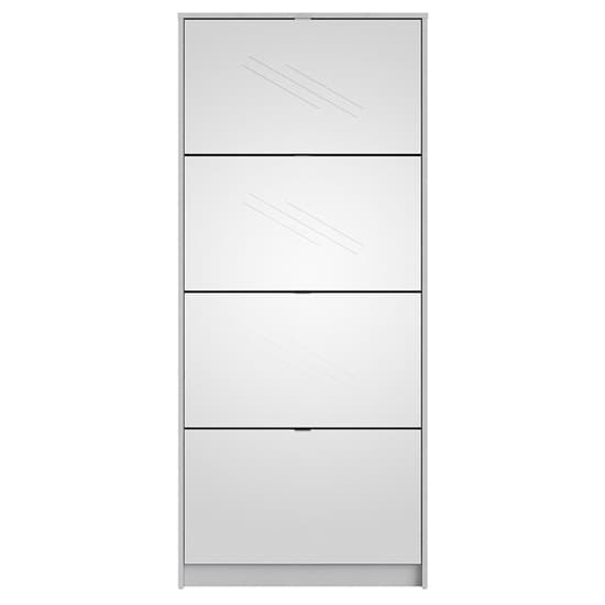 Shovy Mirrored Shoe Cabinet In White With 4 Doors And 2 Layers_4