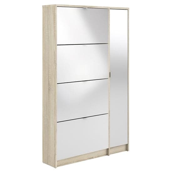 Shovy White High Gloss Shoe Cabinet In Oak With 5 Doors 2 Layers_2