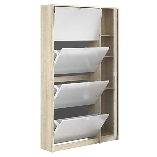 Shovy White High Gloss Shoe Cabinet In Oak With 5 Doors 2 Layers_3