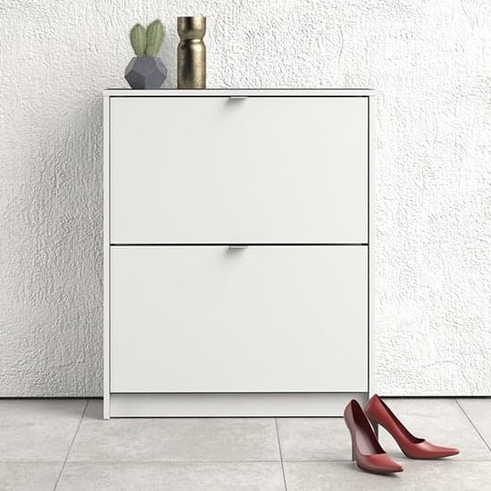 Shovy Wooden Shoe Cabinet In White With 2 Doors And 2 Layers_1