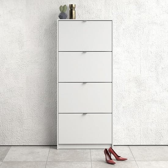 Shovy Wooden Shoe Cabinet In White With 4 Doors And 1 Layer_1