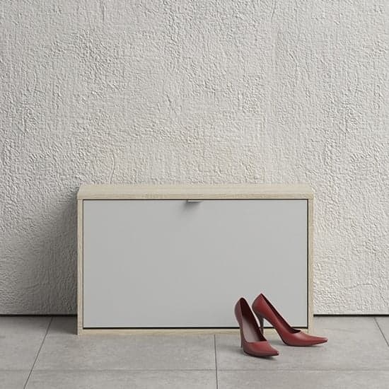 Shovy Wooden Shoe Cabinet In White And Oak With 1 Door 2 Layers_1